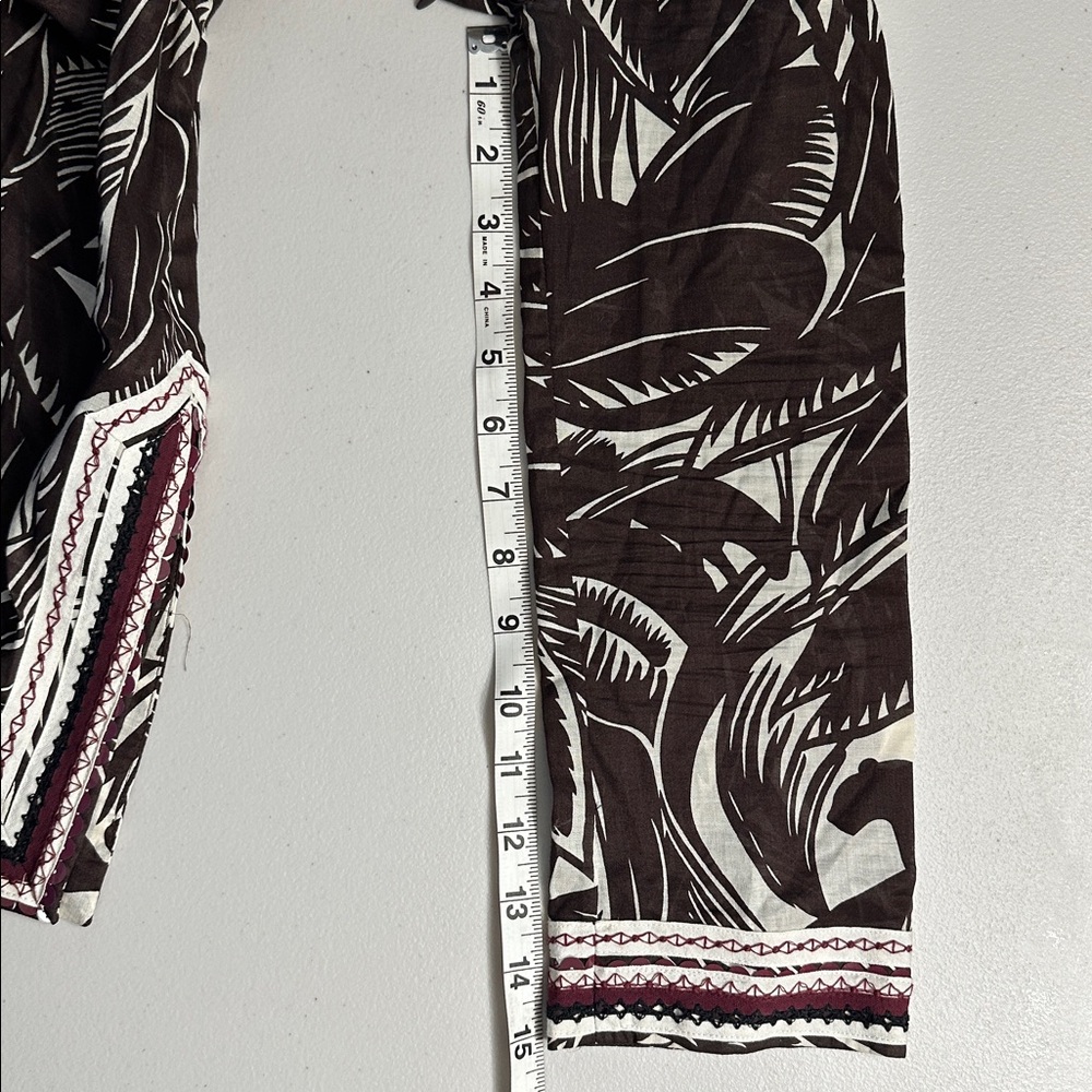 Tory Burch Beach Tunic Brown Palm Fronds Tropical Flamingo Size 6 Sequins - Picture 12 of 12